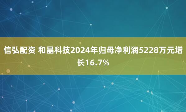 信弘配资 和晶科技2024年归母净利润5228万元增长16.7%